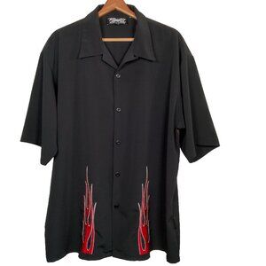 Dragonfly Shirt XL Black Red Flames Embroidered Vintage Y2K Biker Skater